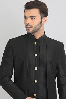 Picture of Stylish Black Colored Designer Indo-Western Sherwani