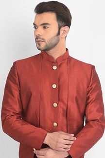 Picture of Enticing Maroon Colored Designer Indo-Western Sherwani