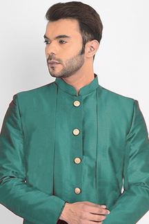 Picture of Exquisite Rama Green Colored Designer Indo-Western Sherwani