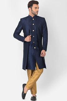 Picture of Charming Navy Blue Colored Designer Indo-Western Sherwani
