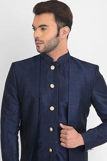 Picture of Charming Navy Blue Colored Designer Indo-Western Sherwani