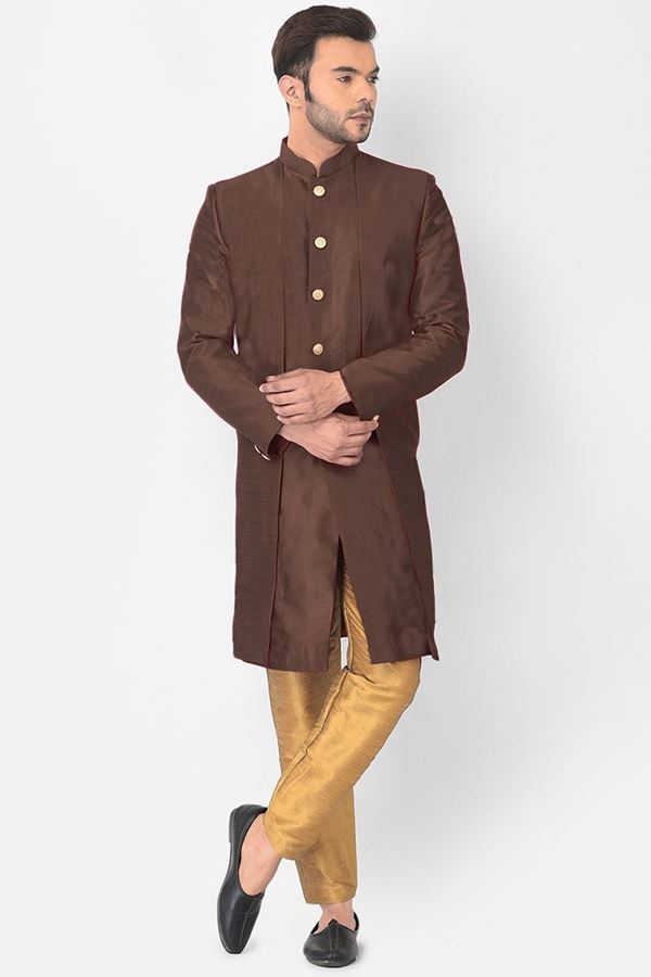 Picture of Exuberant Brown Colored Designer Indo-Western Sherwani