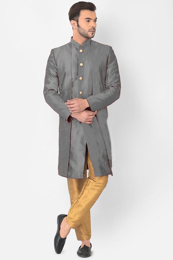 Picture of Majestic Grey Colored Designer Indo-Western Sherwani