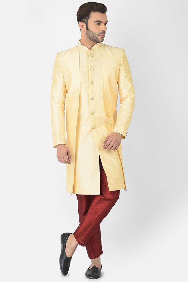 Picture of Appealing Cream Colored Designer Indo-Western Sherwani