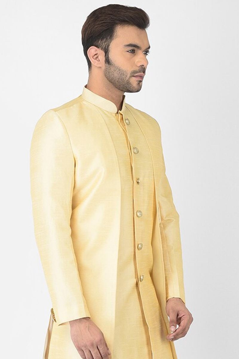 Appealing Cream Colored Designer Indo-Western Sherwani