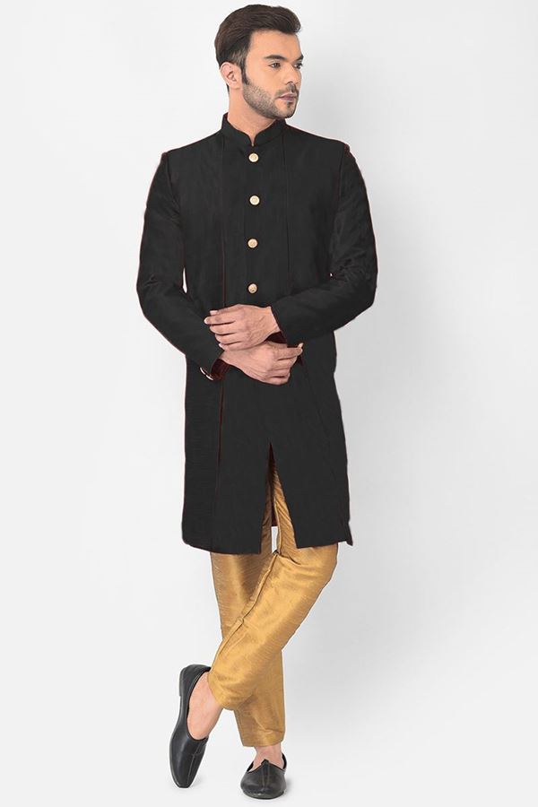 Picture of Fashionable Black Colored Designer Indo-Western Sherwani