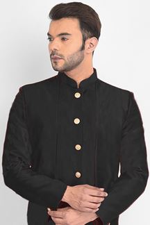 Picture of Fashionable Black Colored Designer Indo-Western Sherwani