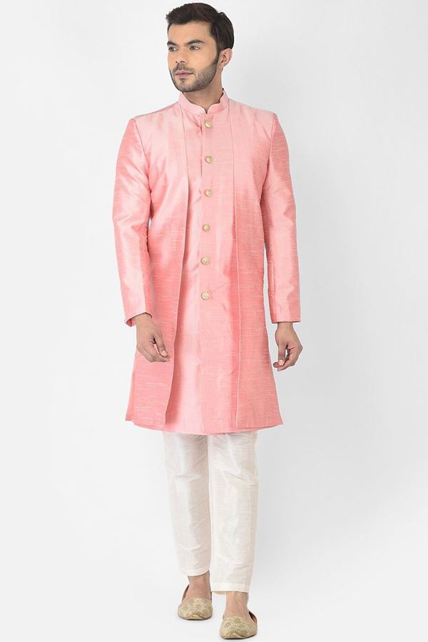 Picture of Magnificent Light Pink Colored Designer Indo-Western Sherwani