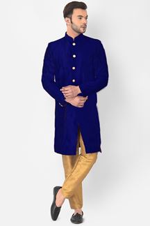 Picture of Marvelous Navy Blue Colored Designer Indo-Western Sherwani