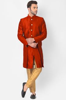 Picture of Fancy Red Colored Designer Indo-Western Sherwani