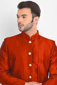 Picture of Fancy Red Colored Designer Indo-Western Sherwani