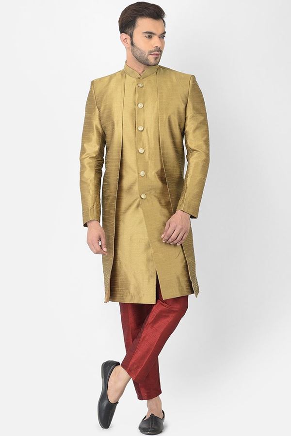 Picture of Elegant Light Brown Colored Designer Indo-Western Sherwani