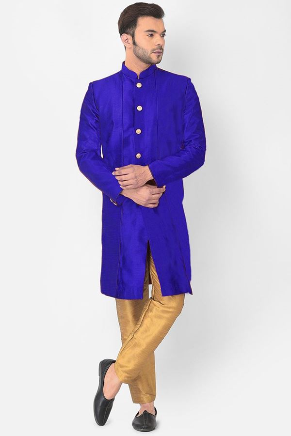 Picture of Dashing Royal Blue Colored Designer Indo-Western Sherwani