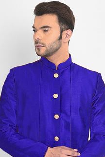 Picture of Dashing Royal Blue Colored Designer Indo-Western Sherwani