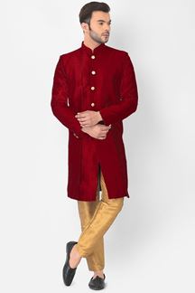 Picture of Attractive Maroon Colored Designer Indo-Western Sherwani