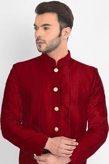 Picture of Attractive Maroon Colored Designer Indo-Western Sherwani