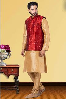 Picture of Marvelous Golden and Red Colored Designer Kurta Set