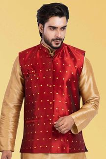 Picture of Marvelous Golden and Red Colored Designer Kurta Set