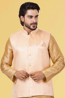 Picture of Classy Golden and Peach Colored Designer Kurta Set