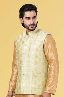 Picture of Exuberant Golden and Pista Green Colored Designer Kurta Set