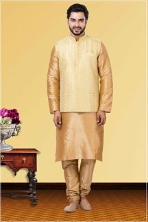 Picture of Charming Golden and Lemon Yellow Colored Designer Kurta Set