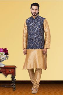 Picture of Aesthetic Golden and Blue Colored Designer Kurta Set