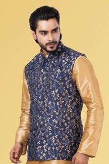 Picture of Aesthetic Golden and Blue Colored Designer Kurta Set