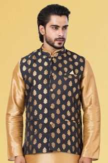 Picture of Artistic Golden and Black Colored Designer Kurta Set