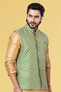 Picture of Impressive Golden and Mint Green Colored Designer Kurta Set