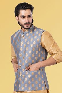 Picture of Awesome Golden and Lavender Colored Designer Kurta Set