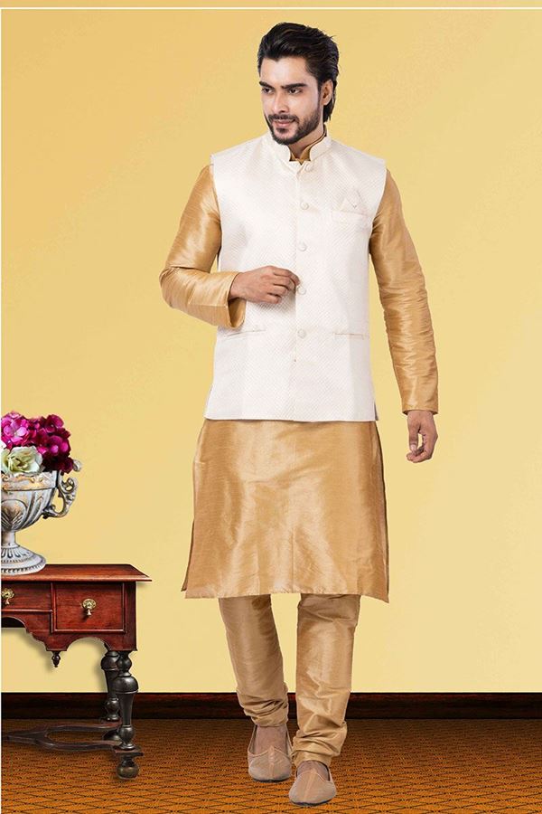 Picture of Vibrant Golden and White Colored Designer Kurta Set