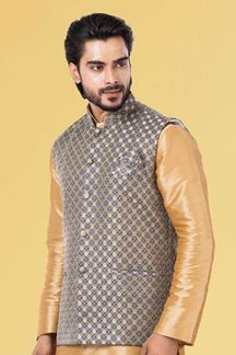 Picture of Splendid Golden and Grey Colored Designer Kurta Set