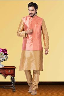 Picture of Spectacular Golden and Pink Colored Designer Kurta Set