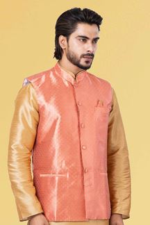 Picture of Spectacular Golden and Pink Colored Designer Kurta Set