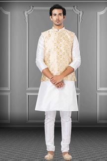 Picture of Marvelous White and Golden Colored Designer Kurta Set