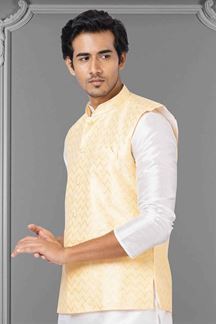 Picture of Appealing White and Yellow Colored Designer Kurta Set