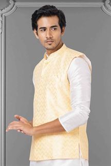 Picture of Appealing White and Yellow Colored Designer Kurta Set