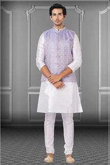 Picture of Classy White and Lavender Colored Designer Kurta Set