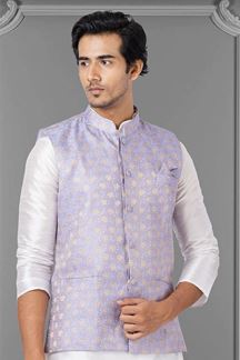 Picture of Classy White and Lavender Colored Designer Kurta Set