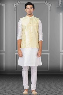 Picture of Charming White and Yellow Colored Designer Kurta Set
