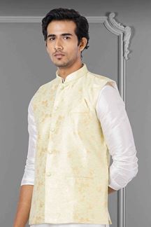 Picture of Charming White and Yellow Colored Designer Kurta Set
