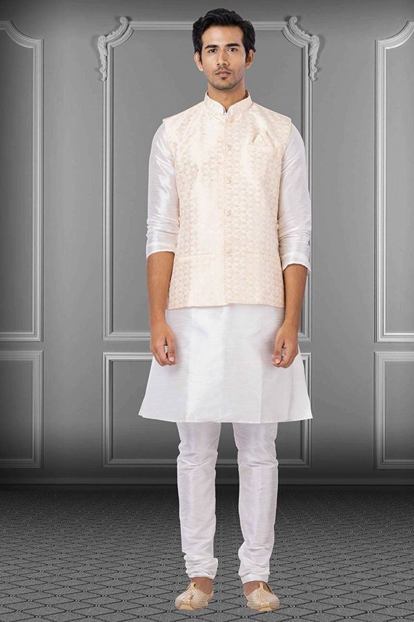 Picture of Exquisite White and Cream Colored Designer Kurta Set