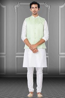 Picture of Enticing White and Pista Green Colored Designer Kurta Set