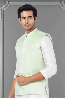 Picture of Enticing White and Pista Green Colored Designer Kurta Set