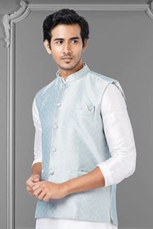 Picture of Delightful White and Sea Green Colored Designer Kurta Set