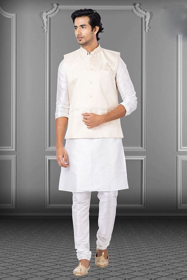 Picture of Impressive White and Cream Colored Designer Kurta Set