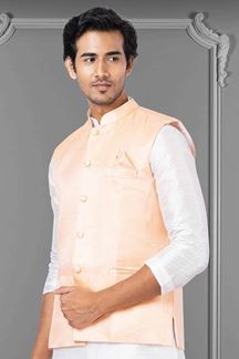 Picture of Awesome White and Peach Colored Designer Kurta Set