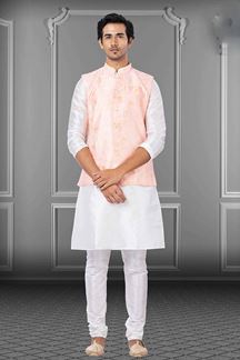 Picture of Amazing White and Pink Colored Designer Kurta Set