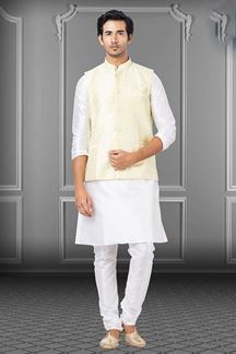 Picture of Splendid White and Yellow Colored Designer Kurta Set