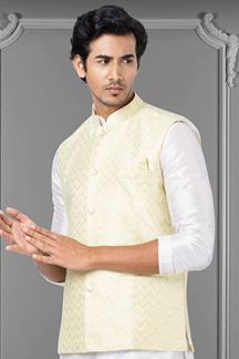 Picture of Splendid White and Yellow Colored Designer Kurta Set
